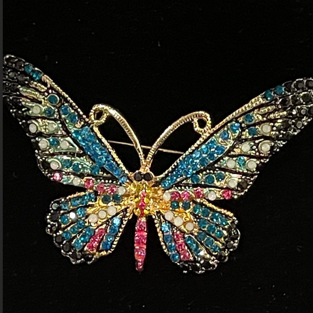 Butterfly Brooch With Rhinestones